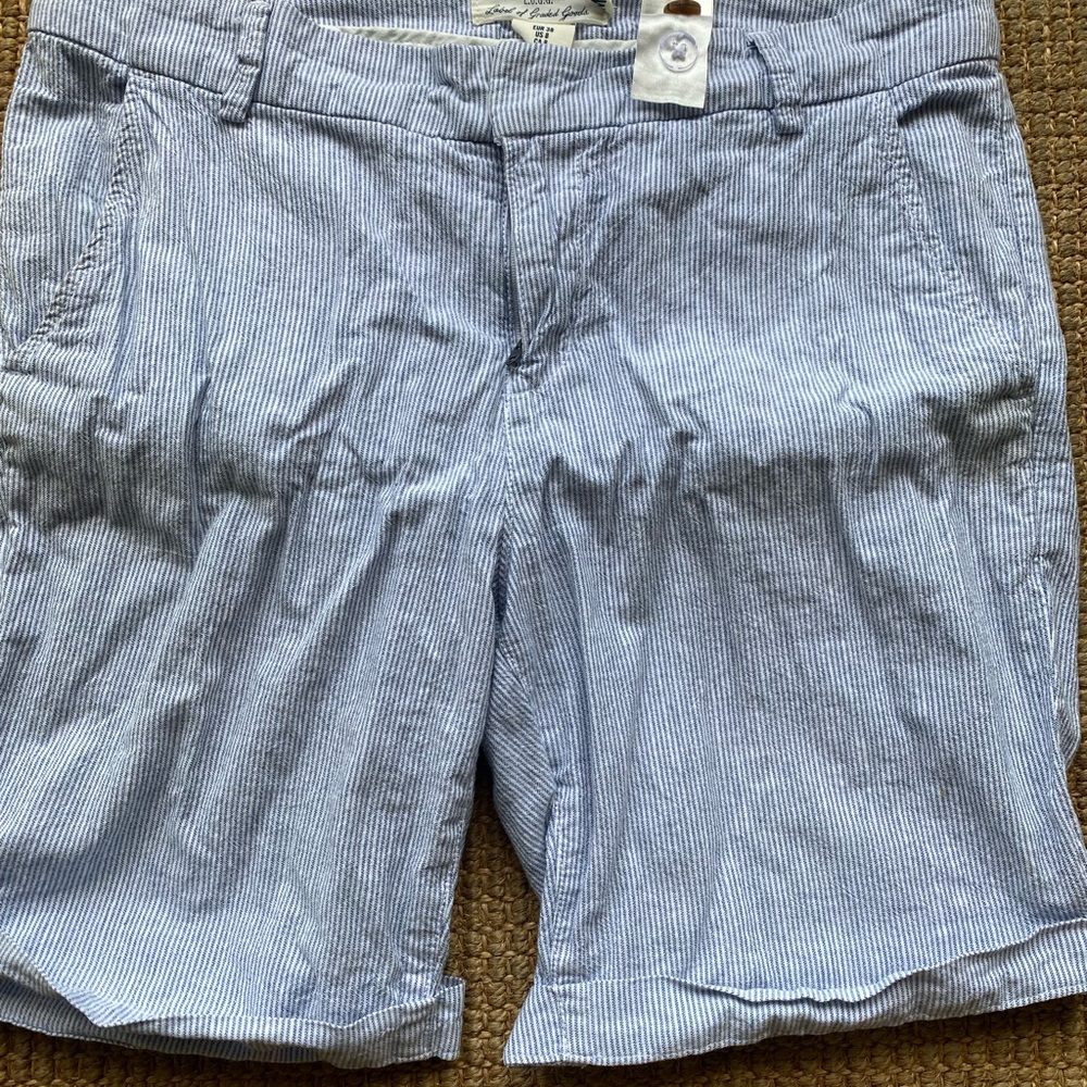 Cotton Casual Light Blue Seersucker Bermudas - Women's Shorts